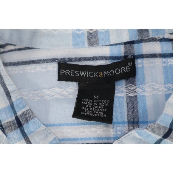 Prestwick & Moore Blue Plaid Button-Up Shirt Size Medium - Picture 7 of 11